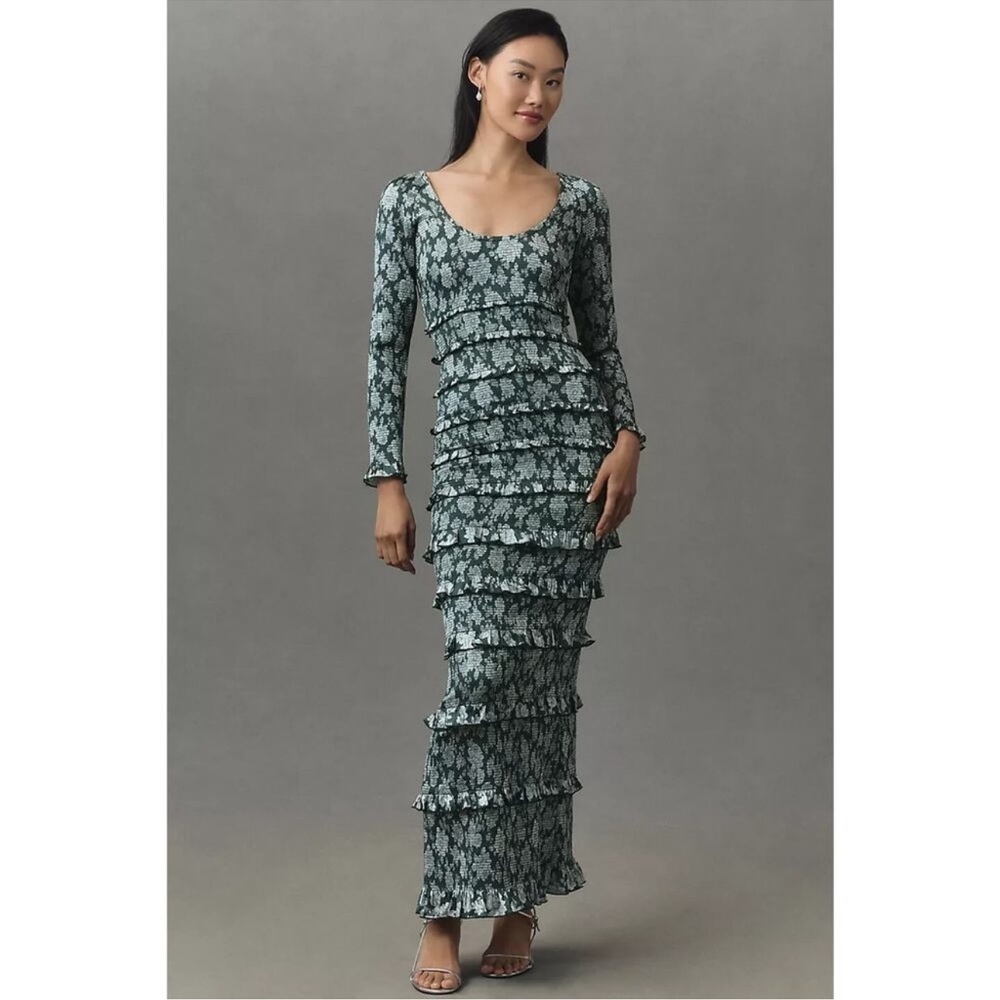 NWT V. Chapman Lanie Maxi Smocked Dress in Emerald Peony Print size 6